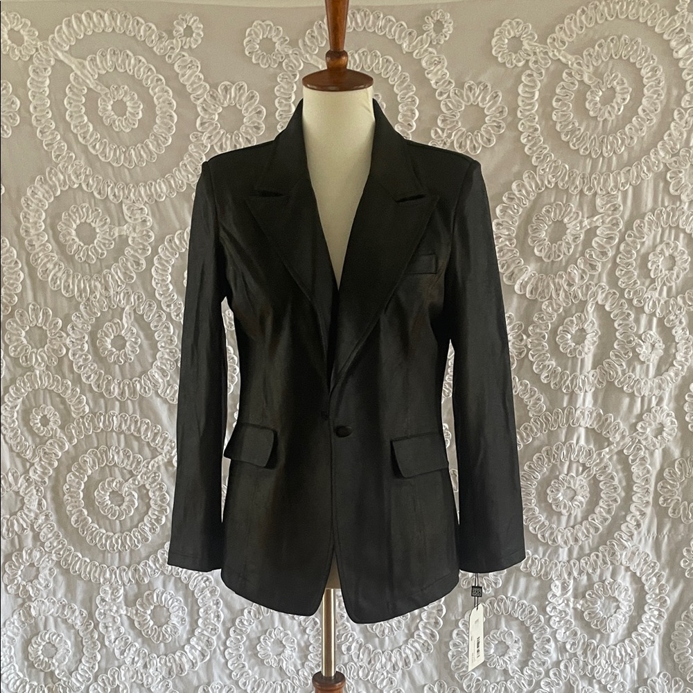 CLARA SUNWOO Liquid Leather Black Tailored Blazer Jacket